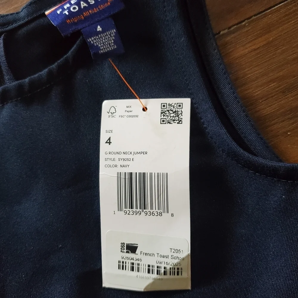 French Toast Girls School Uniform Navy Sleeveless Dress. New Size 4t
